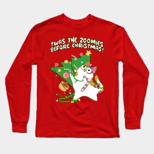 Twas the Zoomies Before Christmas Calico Cat Gone Crazy funny xmas Long Sleeve T-Shirt